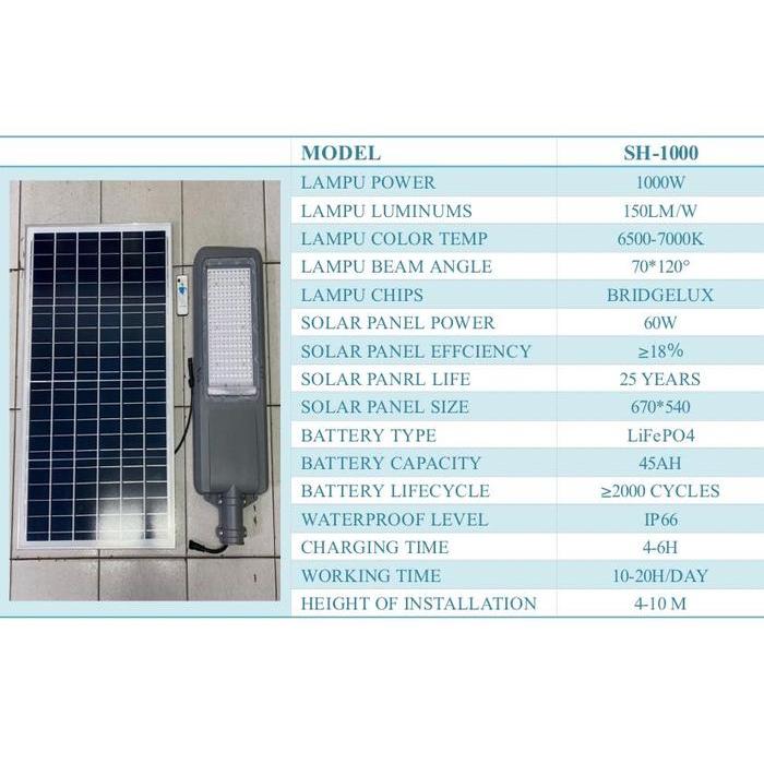LAMPU JALAN TENAGA SURUA 1000WATT PJU SOLAR CELL 1000WATT GARANSI