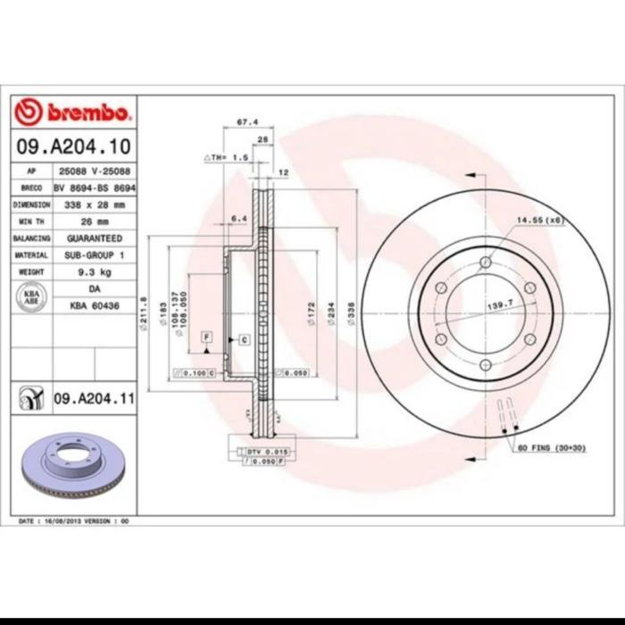 DISC BRAKE ROTOR DISC BREMBO ORIGINAL DEPAN TOYOTA FORTUNER VRZ 2016