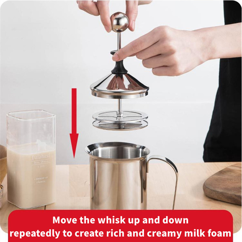 400cc/800cc Manual Milk Frothers 304 Stainless Steel Double-layer Filter Mesh Milk Foam Creamer