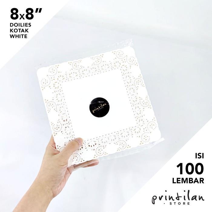 Kertas Doyleys 8x8"(Putih-Kotak)/Doilies Paper Renda/Alas Toples Kue