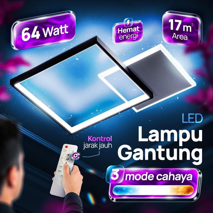 LEDCITY Lampu Gantung LED dengan Remote minimalis, aesthetic, plafon; ruang tamu terang, kamar tidur