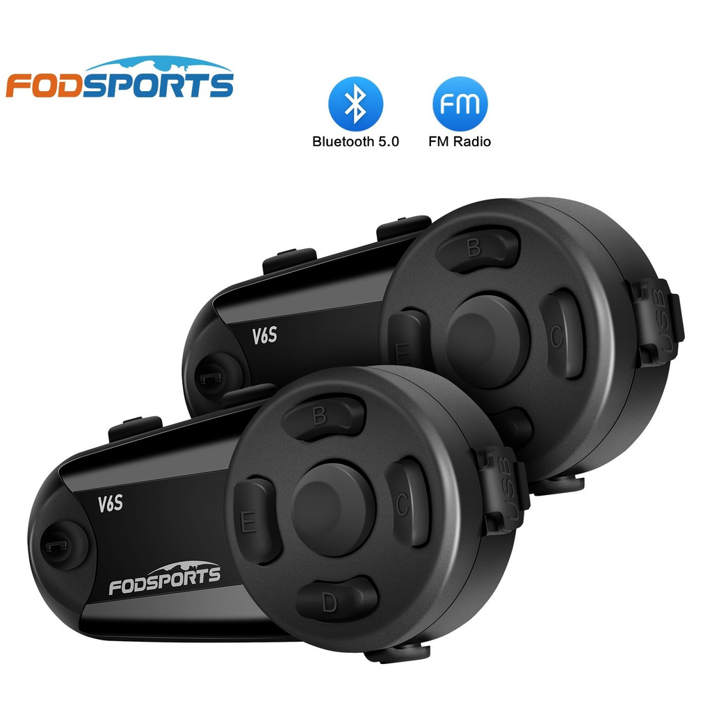 2pcs Fodsports V6S motorcycle intercom bluetooth helmet headset 6 riders 1000m waterproof interphone