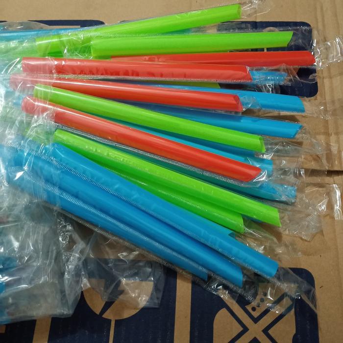 Sedotan Bubbel 12MM Hitam / Warna Warni Bungkus Plastik Sedotan Steril