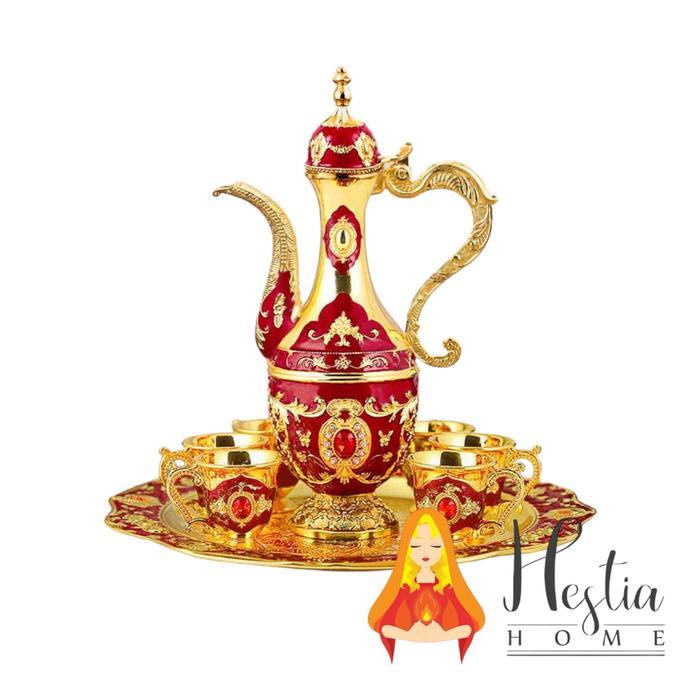 Home Pro Turkish Kettle Teko Arab Aladin Set Cangkir Teh Nampan Emas