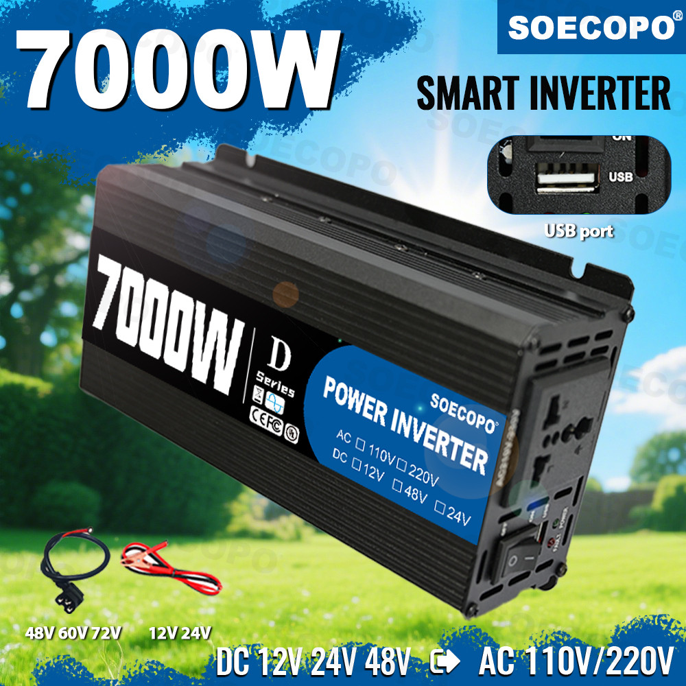 SOECOPO 7000W Portable Smart Solar Inverter Converter DC 12V/24V/48V to AC 110V/220V for Camping