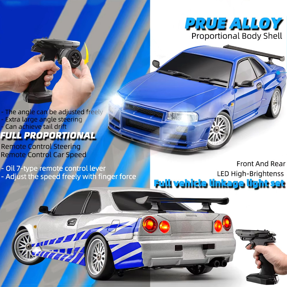 LDRC 1899 1/18 RC Drift Car LD1899 GTR Mode R34 2.4GHz RWD with Gyroscope on-Road Alloy Body Shell
