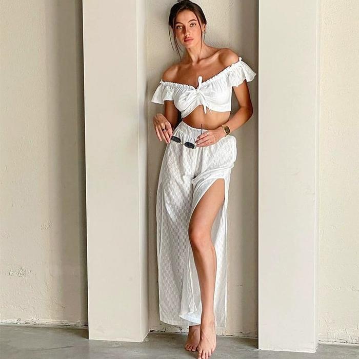 Set Celana rok + Atasan / Baju pantai / baju wanita / impor / fashion / sexy / casual / white /