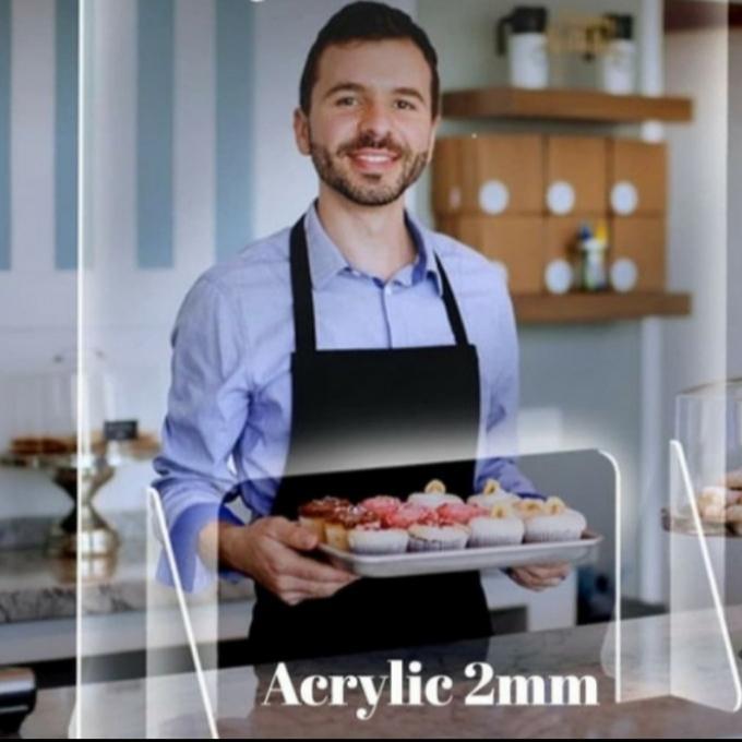 sekat meja acrylik / pembatas batas / sekat anti corona uk 60x40cm