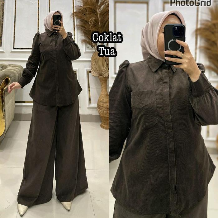 Queenasyari - Bethari Setelan Celana Jumbo Ld 120-140 Kulot Palazzo Bahan Velvet Codoray Busui
