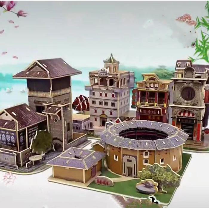 Puzzle 3D DIY bahan kayu rumah Jiang Nan cina mainan puzzle (pajangan dekorasi rumah)