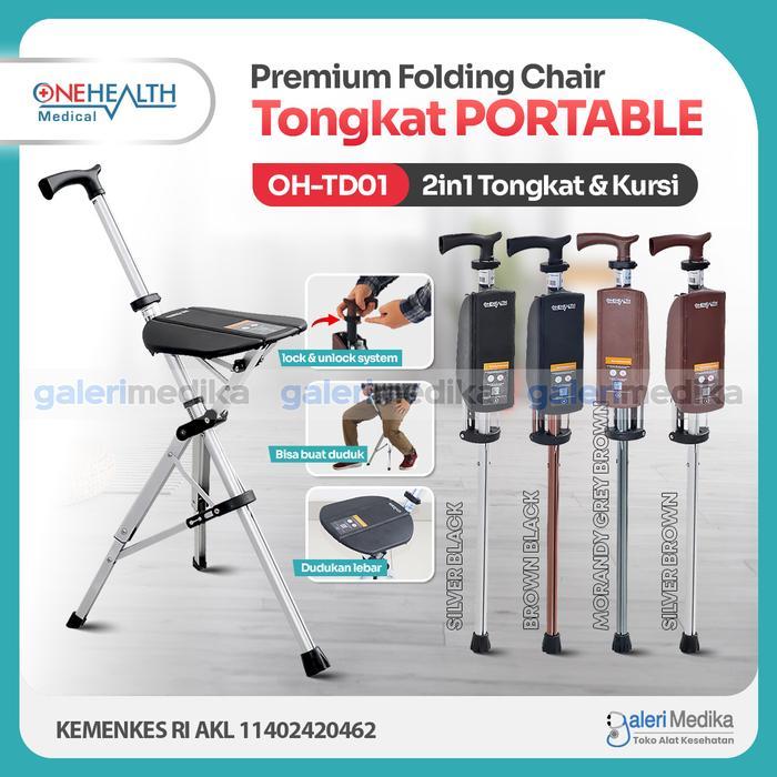 Ready Tongkat Kursi Portable Premium OneHealth OH-TD01 Aluminium 2 Fungsi Tongkat Kursi Lipat