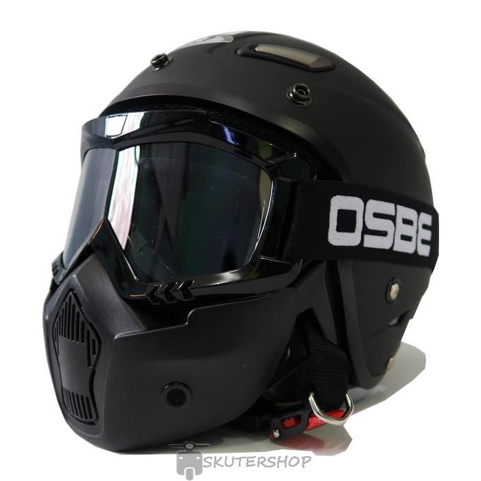 Helm JPN Momo Goggle Mask Retro Klasik Jap Style Shark Raw Clear Hitam