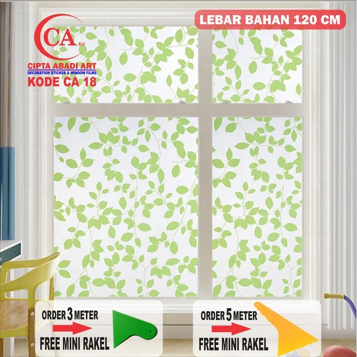 STIKER KACA MOTIF DAUN HIJAU