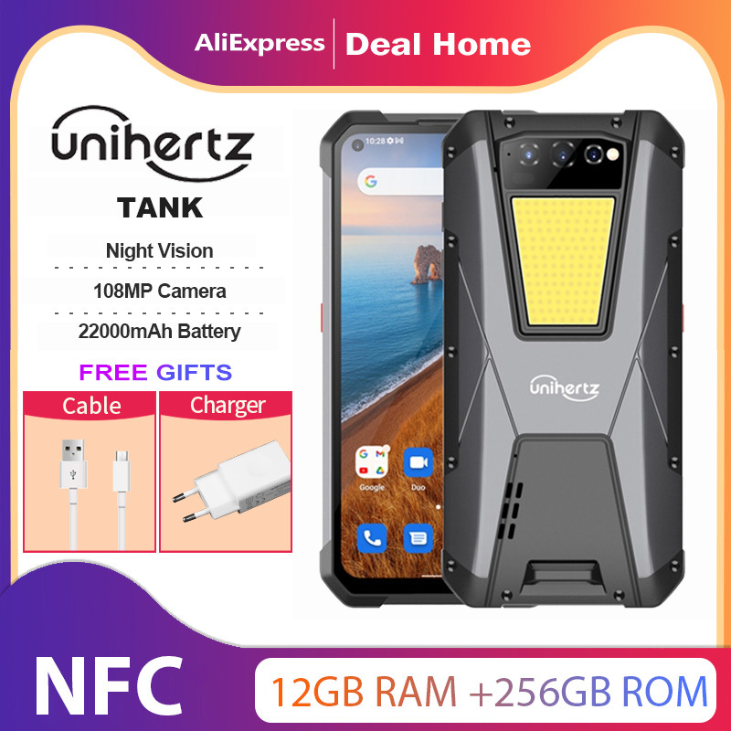 Unihertz TANK Larger Battery Rugged Smartphone Android 12 22000mAh Cellphone Night Vision 108MP G99 