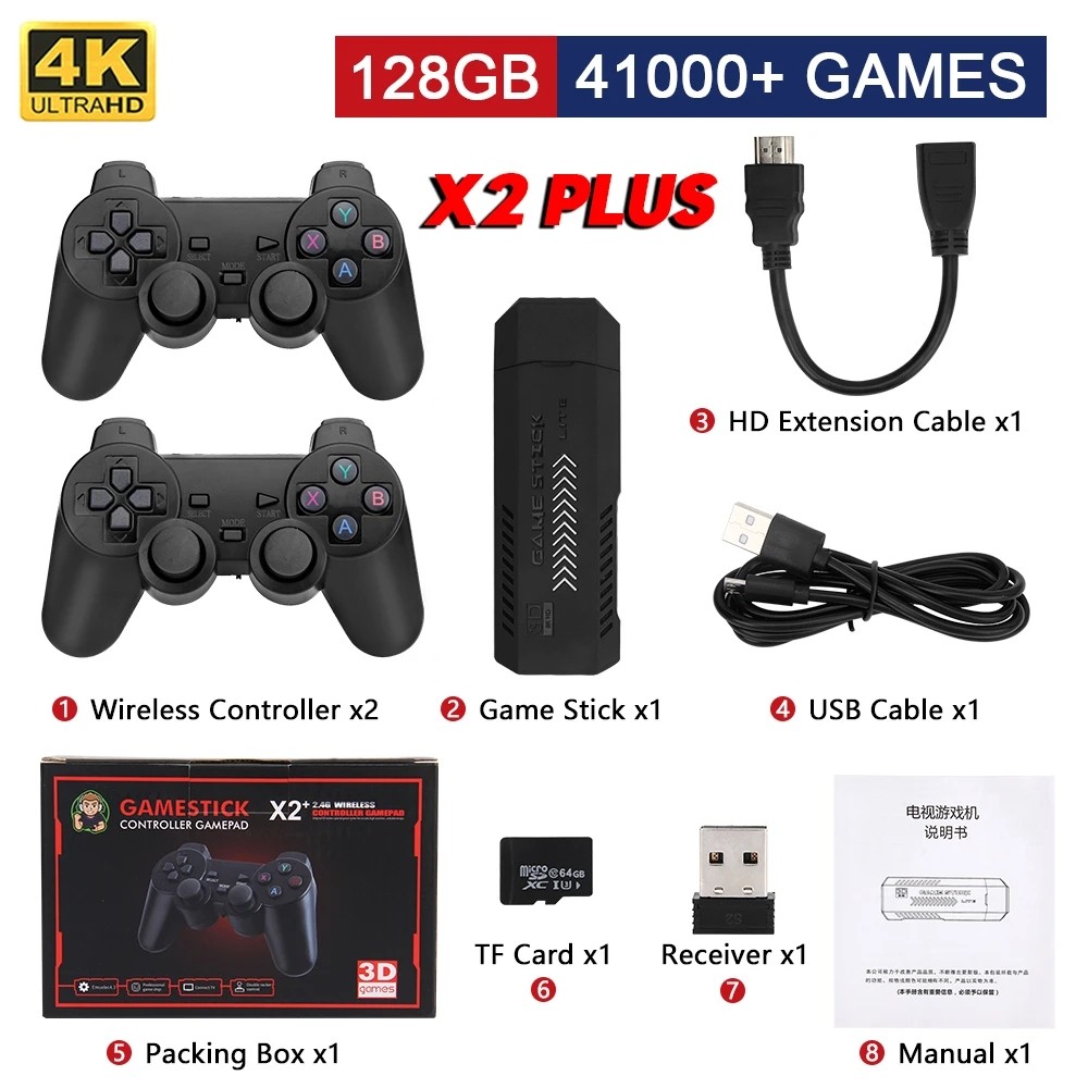 X2 Plus Gamestick 3D Retro Video Game Console 2.4G Wireless Controllers HD 4.3 System 40000 Games 40