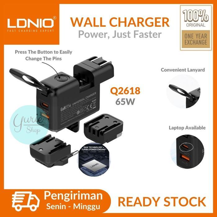 Terlaris LDNIO Traver Wall Charger Q2618 USB C PD 65W GaN Technology Universal Plug Super Fast