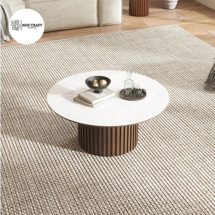 meja tamu  minimalis modern bundar top marmer / meja kopi bundar marmer