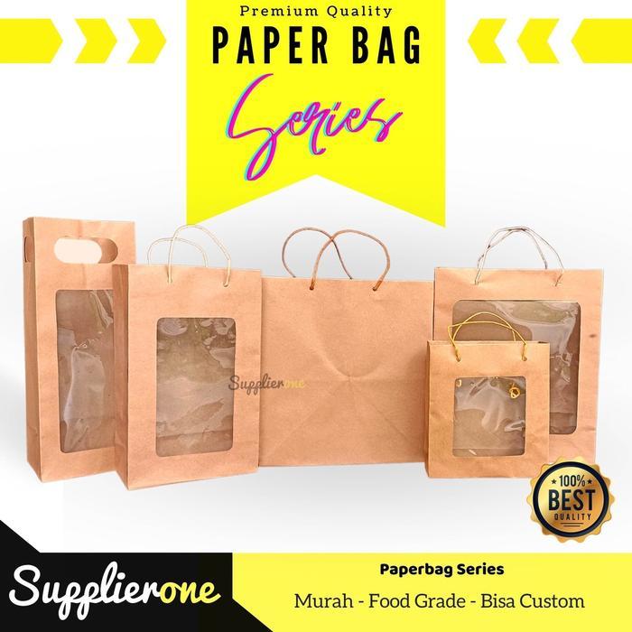 Paper Bag Jendela Isi 12 Pcs / Kantong Kertas Coklat / Paper Bag / Tas Makanan / Paper Bag Makanan /