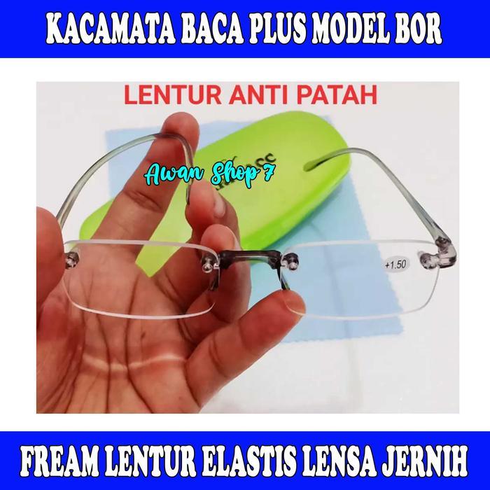 Kacamata Baca Plus Model Bor Lensa Jernih Fream Lentur Pria & Wanita