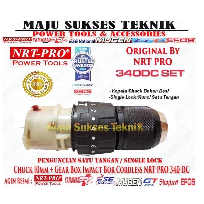 Nrt Pro 340 Dc / Dc 340 Gear Box Set + Chuck 10Mm Mesin Bor Cordless Impact Drill 20V 10 Mm