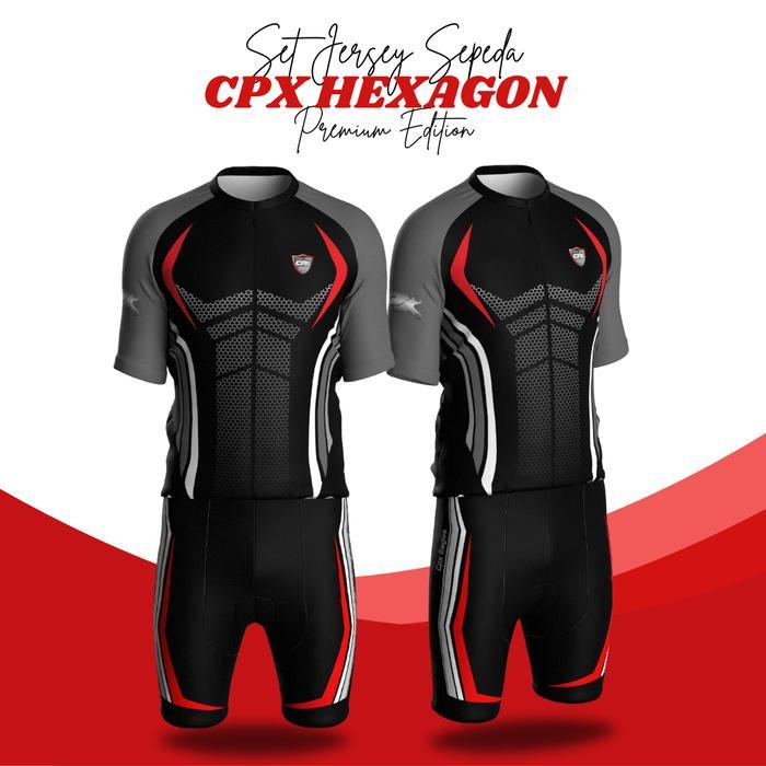 Cycling Jersey Cpx Sport Setelan Baju Jersey Celana Sepeda Roadbike Ketat Slim Cpx Hexagone Populer