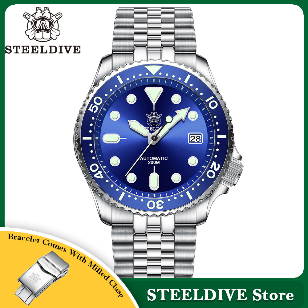 Steeldive SD1973 Men's watch 41mm Dive Watch NH35 Automatic Mechanical Men's watch Milled Clasp