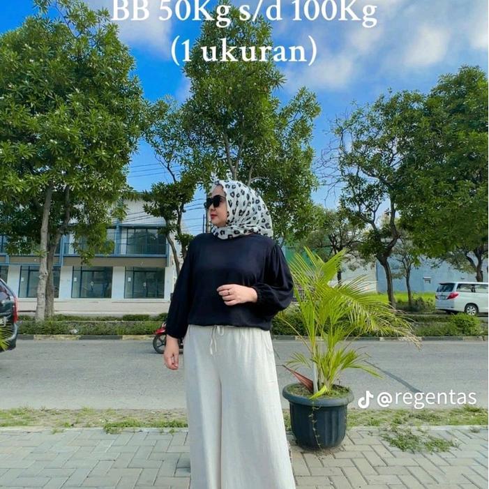 Celana Kulot Palazo Jumbo Full Karet Linen Bulu Kuda Kantong Panjang Terpercaya