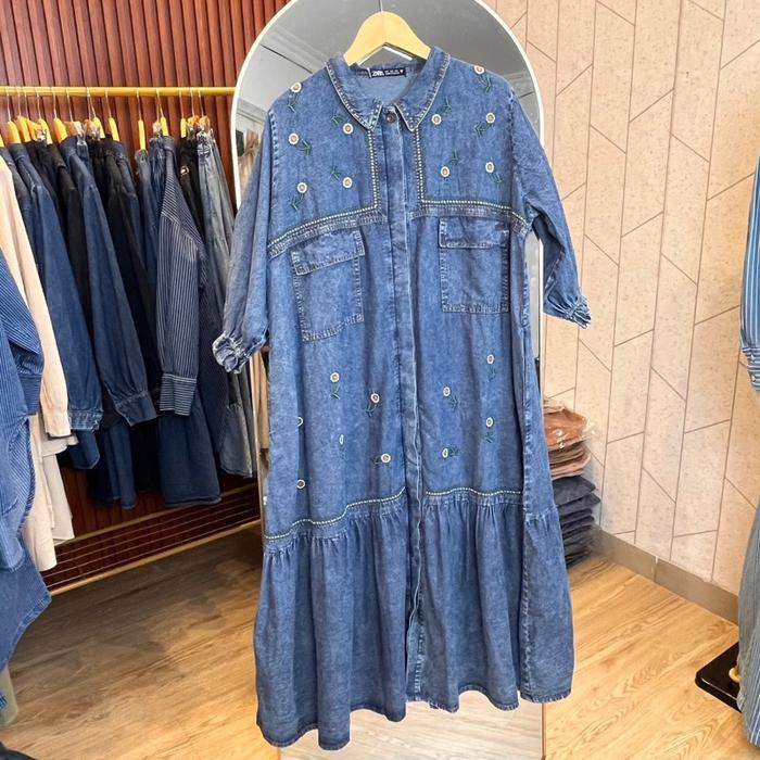 Gamis Jeans Wanita Dewasa Tunik Jeans Wanita Premium Tunik Denim Premium