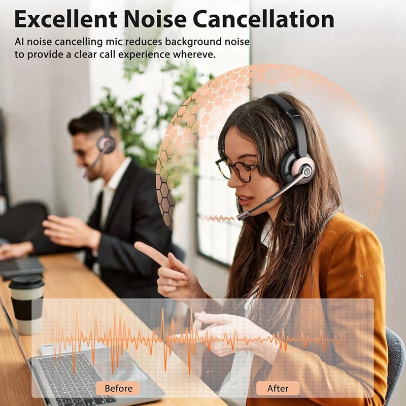ETCS -Wireless Headset, Bluetooth Headset With Noise Canceling Microphone, Wireless Headset With USB