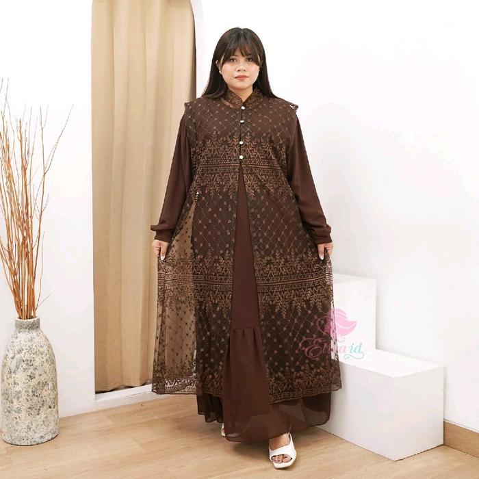 Jumbo Gamis abaya Busana muslim Raisha Mewah tulle Brukat ld 130 140 150 cm
