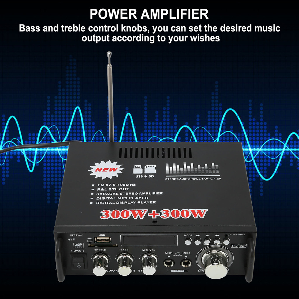 BT-298A Audio Amplifier Speaker Power Amplifier with USB Memory Card Port Remote Control LED Display