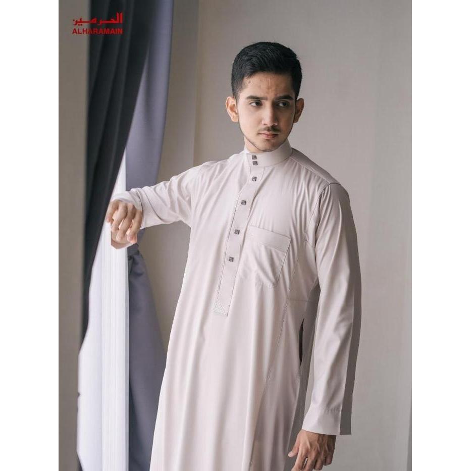 Al Haramain Jubah / Gamis Pria Remaja & Dewasa Premium Bordir (14) Cream Tulang Hijau Botol Maroon