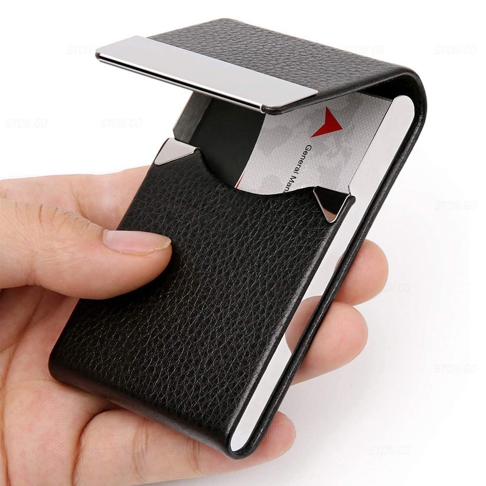 Slim PU Leather Metal Pocket Card Holder with Magnetic Shut, Name Card Holder Business Card Holder C