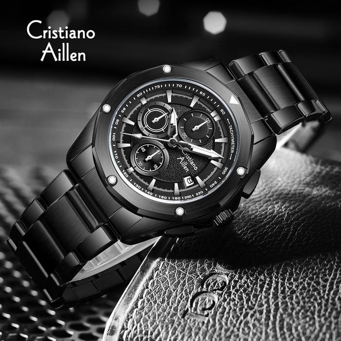 Cristiano Aillen Jam Tangan Pria Analog CA 8899 Rantai Stainless Steel Chronograph Kaca Sapphire