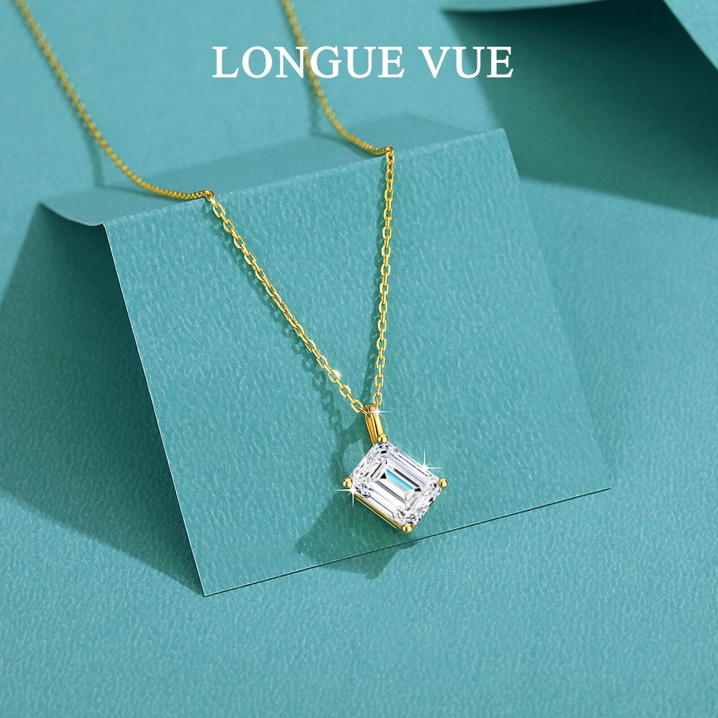 D Color Emerald Cut Moissanite Diamond Pendant Necklace AU585 Gold 14K Jewelry Gifts for Women