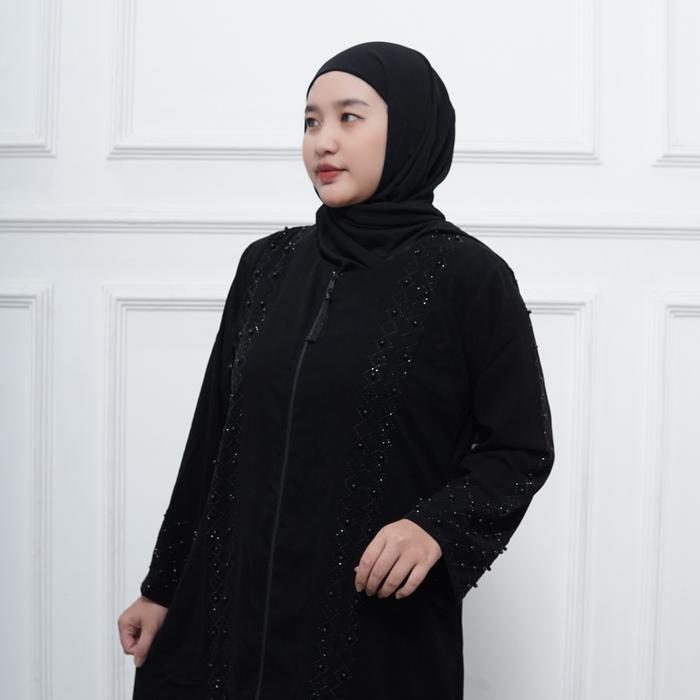 Abaya Gamis Hitam Kekinian Resleting Depan