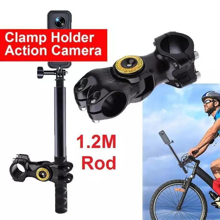Clamp Holder Action Cam Camera Kamera Klem Bracket Stik Monopod Tongsis Stang Motor Sepeda gopro