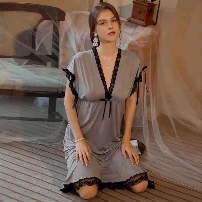 5654HGY DRES SATEN LINGERIE//BAJU TIDUR WANITA,LIST RENDA UKURAN XL & XXL. Gaun Satin Panjang Nyaman