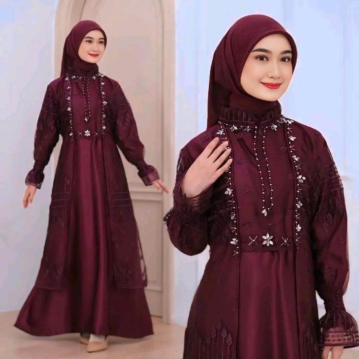 Anisya Dress Luxury Baju Outfit Lebaran Trend Gamis Lebaran set Inner Outer Rompi Brokat 2026 Remaja