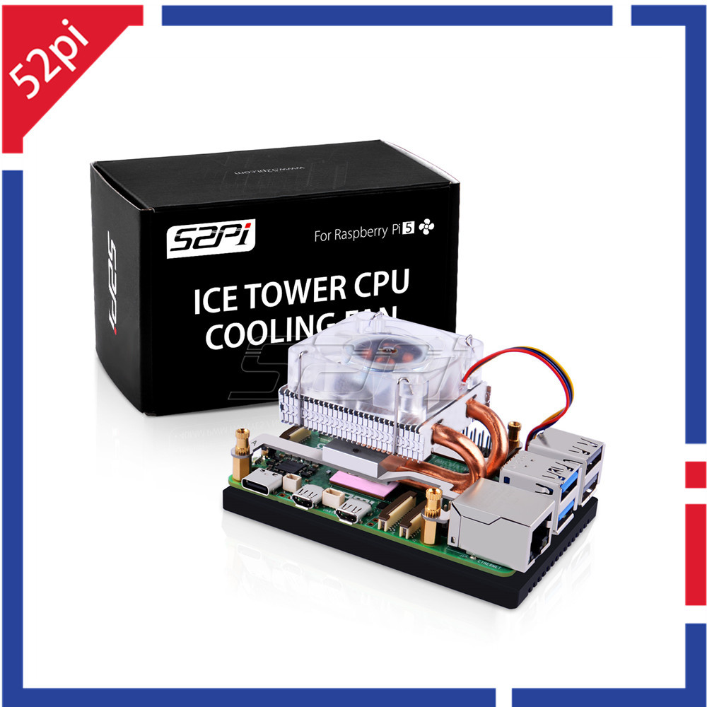 Promo 52Pi  Raspberry Pi 5 Low-Profile Ice Tower Cooling Fan RGB LED Light For Raspberry Pi 5