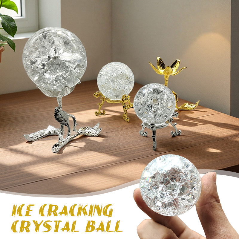 3/4/5/6/8/10Cm Ice Crack Crystal Ball Feng Shui Ornament Rocky Water Fountain Bonsai Ball Living