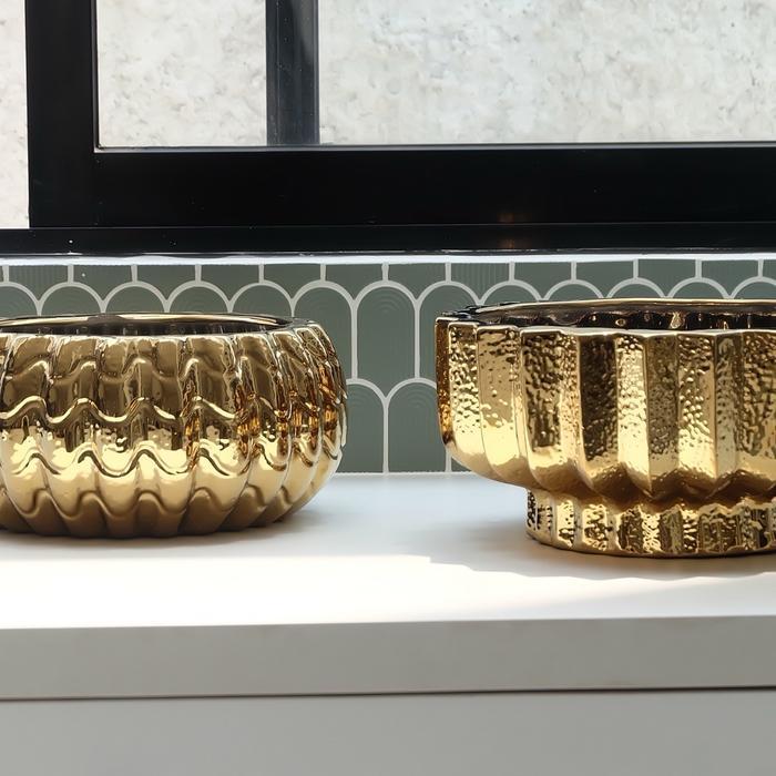 VAS BUNGA KERAMIK DEKORASI EMAS GOLD / SILVER / PUTIH - CHICAGO (VAS ANGGREK JUMBO)