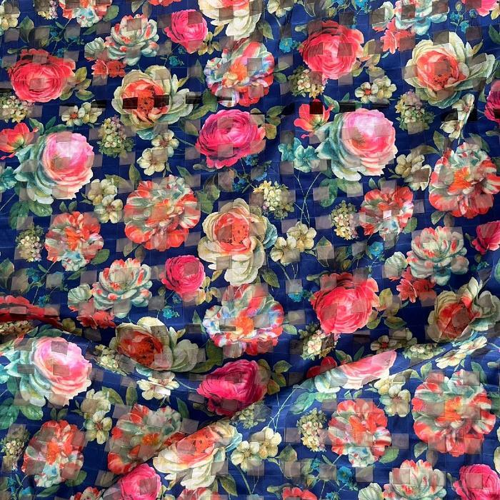 kain organza/organdi tulang motif bunga kain kaca