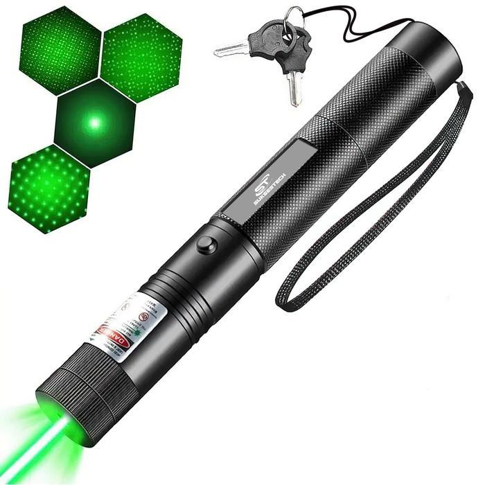 Suksestech Laser Senter Pointer Hijau Re Dengan Batre Dan Tempat Cas Batrai Berbahan Aluminium-