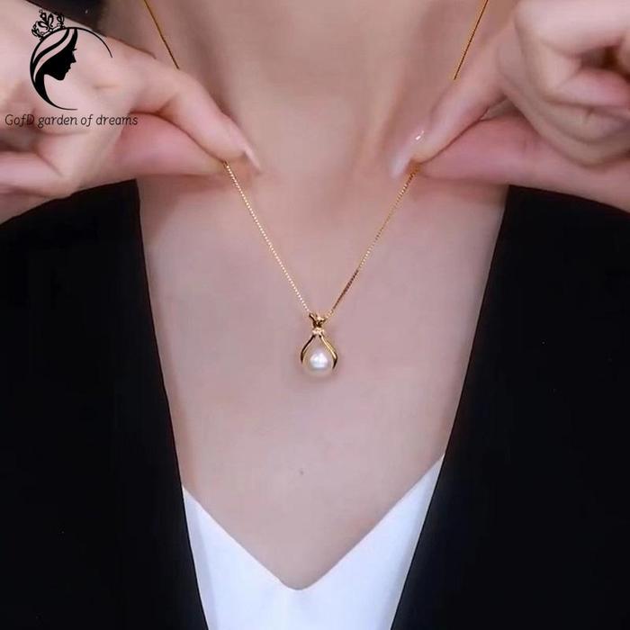 Dilapisi emas 18 karat Kalung tas keberuntungan mutiara imitasi, baja titanium, tidak ada warna yang