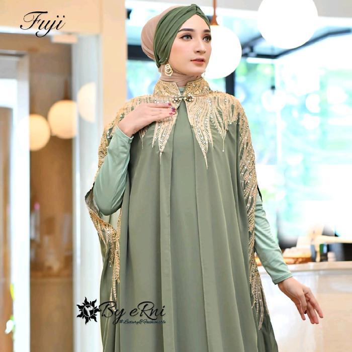 zeni Kaftan Fuji Set Inner Gamis Bordir Manual Langsung Kain Abaya Muslim Bahan Ceruty Mewah Kaftan