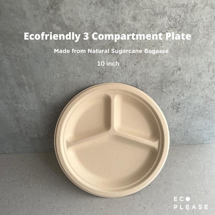 Piring Sekali pakai 3 skat ecofriendly ramah lingkungan ampas tebu