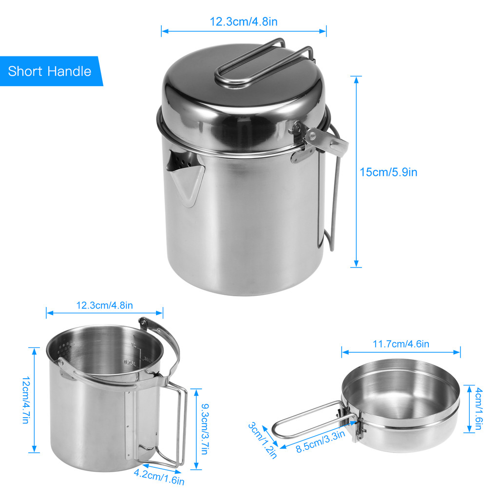 1L Camping Kettle Stainless Steel Cooking Kettle Camping Pot Portable Outdoor Camping Backpacking