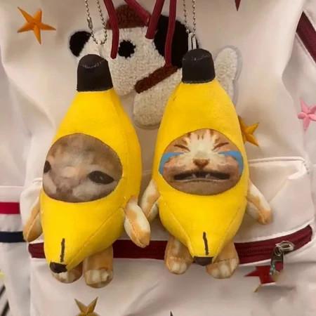 Hot Sale! Fashion Banana Cat Voice Keychain Banana Bag Pendant Cat Doll Funny Banana Cat Key Chain