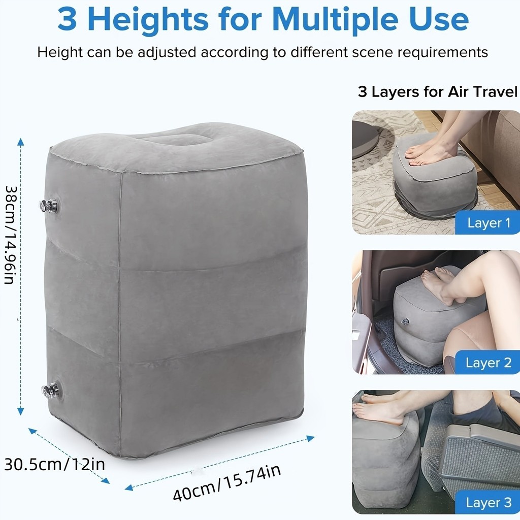 Airplane Foot Rest Travel Foot Rest Pillow Inflatable Travel Foot Rest for Airplanes Adjustable